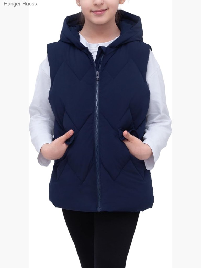 Girls Midweight Water-Resistant Puffer Vest With Hood